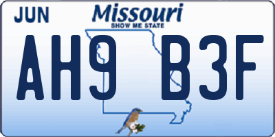 MO license plate AH9B3F
