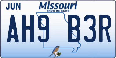 MO license plate AH9B3R