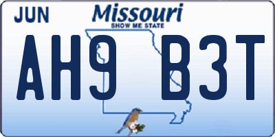 MO license plate AH9B3T