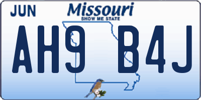 MO license plate AH9B4J