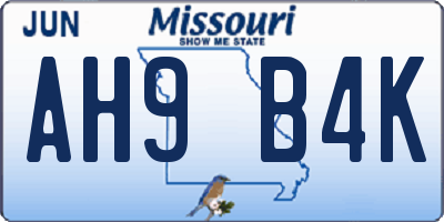 MO license plate AH9B4K