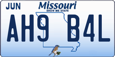 MO license plate AH9B4L