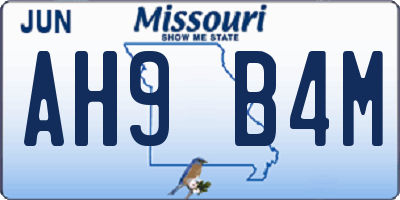 MO license plate AH9B4M