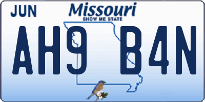 MO license plate AH9B4N