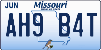MO license plate AH9B4T