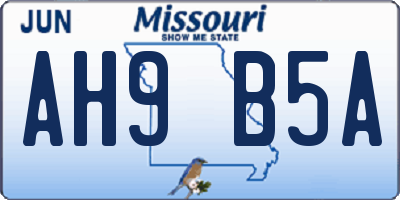 MO license plate AH9B5A