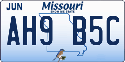 MO license plate AH9B5C