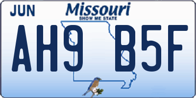MO license plate AH9B5F
