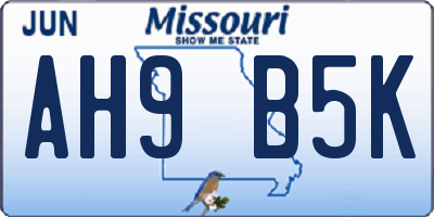 MO license plate AH9B5K