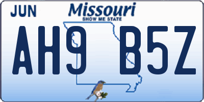 MO license plate AH9B5Z