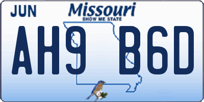 MO license plate AH9B6D