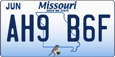 MO license plate AH9B6F