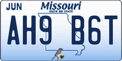 MO license plate AH9B6T