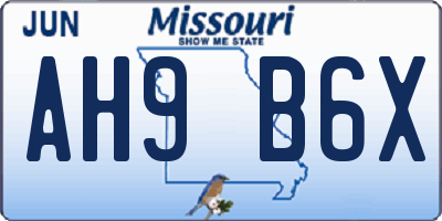 MO license plate AH9B6X