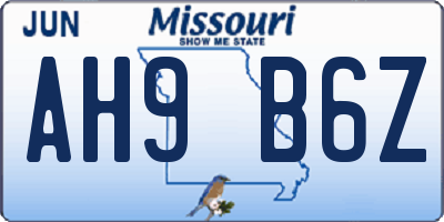 MO license plate AH9B6Z