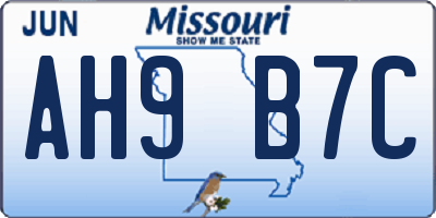 MO license plate AH9B7C
