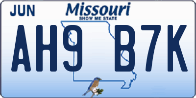 MO license plate AH9B7K