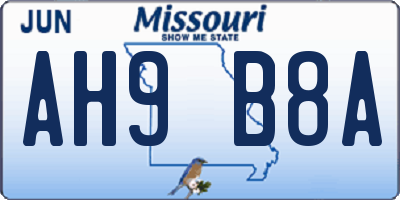 MO license plate AH9B8A