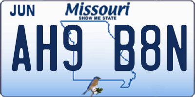 MO license plate AH9B8N