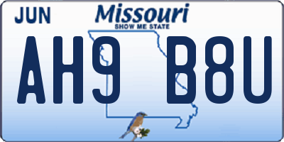MO license plate AH9B8U