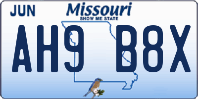 MO license plate AH9B8X