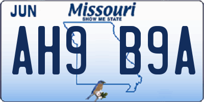 MO license plate AH9B9A