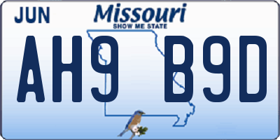 MO license plate AH9B9D