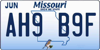 MO license plate AH9B9F