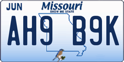 MO license plate AH9B9K