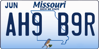 MO license plate AH9B9R
