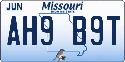 MO license plate AH9B9T