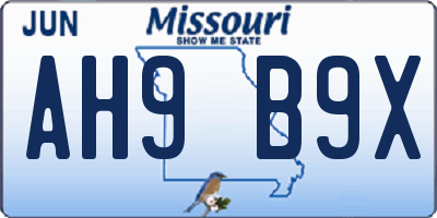 MO license plate AH9B9X