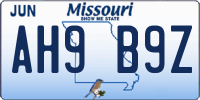 MO license plate AH9B9Z