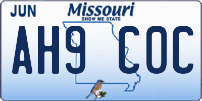 MO license plate AH9C0C
