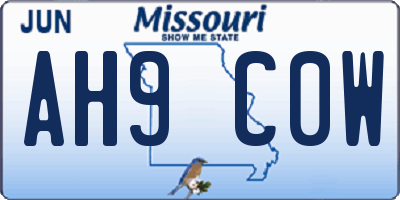 MO license plate AH9C0W