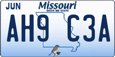 MO license plate AH9C3A