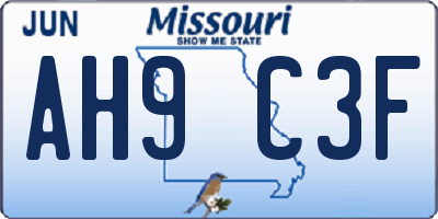 MO license plate AH9C3F