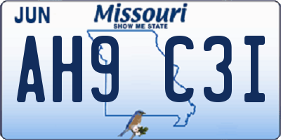 MO license plate AH9C3I