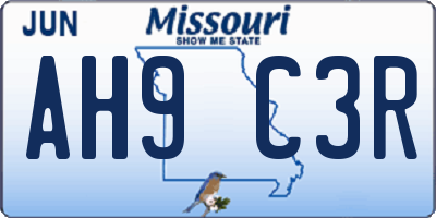 MO license plate AH9C3R