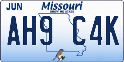MO license plate AH9C4K
