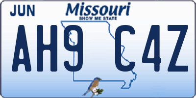 MO license plate AH9C4Z