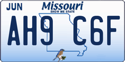 MO license plate AH9C6F