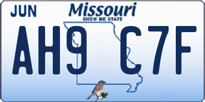 MO license plate AH9C7F