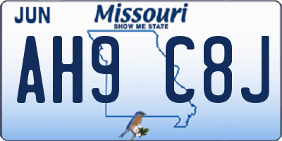MO license plate AH9C8J