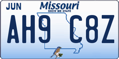 MO license plate AH9C8Z