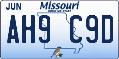 MO license plate AH9C9D