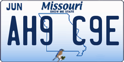 MO license plate AH9C9E