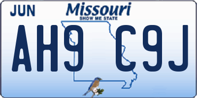 MO license plate AH9C9J