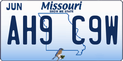 MO license plate AH9C9W