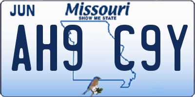 MO license plate AH9C9Y